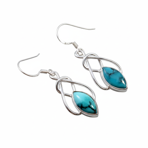 Boucles d'oreilles pendantes en argent sterling 925 faites à la main, cuivre, turquoise, style tendance, classique pour femmes, sertissage en bezel - Product Image 1