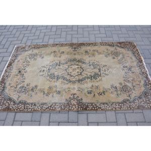 พรมตุรกีโบราณ3.8 x 6.6ft สีเบจสีน้ำตาลคลาสสิกพื้นที่ขนาดใหญ่การออกแบบเย็บปะติดปะต่อกันด้วยผ้าขนสัตว์ผ้าขนสัตว์สี่เหลี่ยมห้องโถงน้ำยางสำหรับห้องพัก - Product Image 3