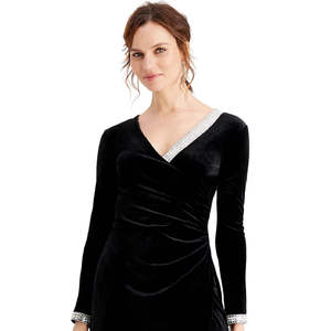 Abito da donna MSK nero taglia XL, modello a fascia in finta pelle, con dettagli in velluto, linea ad A, lavorazione all'uncinetto, per feste formali, taglie forti - Product Image 2