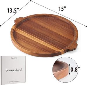 ถาดเสิร์ฟไม้อะคาเซียทรงกลมพร้อมที่จับแผ่นชาร์ริตกแต่งและแผ่นชีสขนาดใหญ่ - Product Image 2