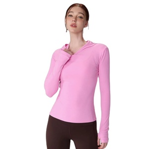 Haut de yoga à manches longues à séchage rapide personnalisé pour femmes, sweat à capuche de fitness coupe ajustée, vêtements de sport décontractés - Product Image 1