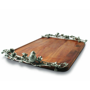 Meilleure Qualité Fleurs Et Oiseaux Designer Argent Brillant Poli Avec Poignées En Métal Plateau De Service En Bois à Prix Compétitif - Product Image 1
