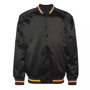 All Black High quality Baseball Jacket Varsity For Men Satin Jacket Best Fabric OEM Manufacture