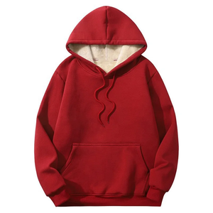 Heavyweight Thick High Quality <b>Women's</b> Sportswear <b>Red</b> Hooded Sweatshirt with Long Sleeves and Front Logo - Product Image 1