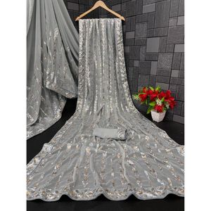 Nuevo Sari de Tela Georgette Premium con Trabajo de Lentejuelas y Bordado, Nueva Colección con Precio Bajo en India - Product Image 5