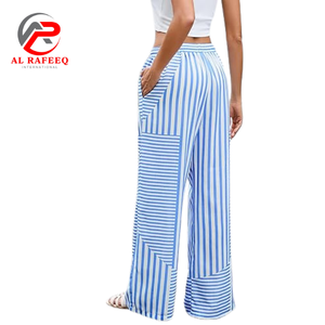 Venta caliente para mujer nueva moda de verano a rayas impresas pantalones de pierna de cintura alta estilo Hip Hop Ajuste de pierna ancha - Product Image 4