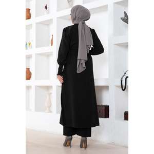 Ensemble décontracté 2 pièces style coréen noir MSW19233-1 avec haut et bas fendus, coupe ajustée, longueur midi, 100 % polyester - Product Image 4