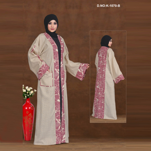 <b>Women</b> Designer Open Front Linen <b>Shrug</b> with Printed Panel Full Length Modest Outerwear - Product Image 1