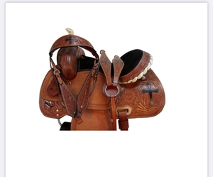 Sillín de caballo occidental de cuero genuino personalizable hecho a mano (cuero de búfalo) Trail Barrel Racing Roping Reining Competiciones - Product Image 2