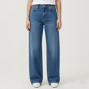 Pantalones Vaqueros Anchos y Relajados de Algodón Blanco para Mujer, Calidad Gloriosa, 2025, Transpirables, con Diseño de Logotipo Personalizado, Pantalones de Mezclilla para Mujer - Product Image 1