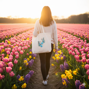 Collection de sacs fourre-tout écologiques, sacs fourre-tout en toile brodés avec des lapins et des tulipes fantaisistes, sacs fourre-tout pour la plage, les vacances, les cadeaux, avec fermeture éclair - Product Image 2