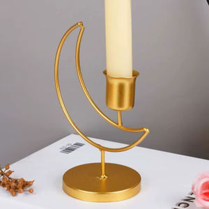 Premium Gold Metal Crescent Moon Taper <b>Candle</b> Holder Ramadan Wedding Dining Table Centerpiece Modern Decorative Art Piece Luxury - Product Image 1