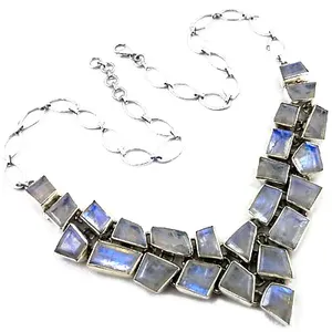 Collar con Colgante de Ópalo Geométrico, Plata 925 con Baño de Rodio, Cadena de Eslabones Estilo Bohemia, Unisex, para Uso Diario - Product Image 3