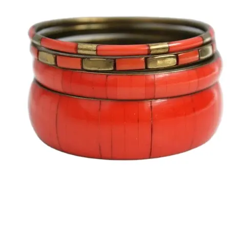 Set Van 4 Vintage Messing Rood Koraal Groothandel Op Maat Trendy Sieraden Armbanden Hars Open Manchet Armband Armbanden Voor Vrouwen