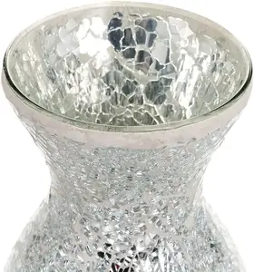 Jarrón Grande de Vidrio Moderno Hecho a Mano con Mosaico Brillante y Purpurina, Decorativo para Flores, Regalo Personalizado en Colores Negro y Blanco, Decoración para Bodas - Product Image 1