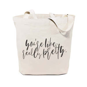 Durable Eco-Friendly Cotton Canvas Tote <b>Bag</b> <b>Long</b> Zipper Customizable Reusable for Daily Use Gift 'You're Really Pretty' Medium - Product Image 1
