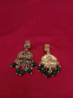 Collier long et boucles d'oreilles de mariée en alliage plaqué or antique, style temple religieux du sud de l'Inde, pour fiançailles, mariage, fête, avec quartz
