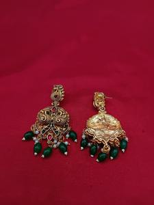 Conjunto de Collar Largo y Gargantilla de Templo del Sur de la India Chapado en Oro Antiguo con Pendientes para Novia, Conjunto de Joyería al por Mayor para Bodas - Product Image 6