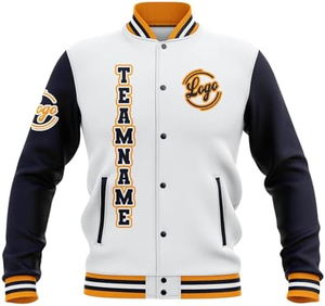 Custom Logo <b>White</b> Varsity <b>Jacket</b> for <b>Men</b> Zipper Letter Print Striped Long Sleeve Streetwear Baseball Front Logo <b>men's</b> <b>jackets</b> - Product Image 2