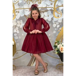 Abito da ragazza con spacco modello elegante bordeaux - Product Image 2