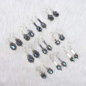 ต่างหูอัญมณีลาบราดอไรต์ธรรมชาติต่างหูแบบคอลเลตต์ต่างหูห้อยต่างหูชุบเงินเครื่องประดับสำหรับขายปลีก - Product Image 5