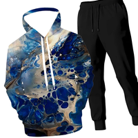 Sweat-shirt et jogging à imprimé sublimation d'art fluide bleu abstrait, vêtements décontractés confortables, streetwear tendance pour hommes et femmes
