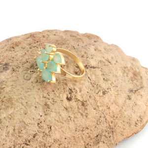 Look élégant forme de poire aqua calcédoine manchette ouverte bague réglable en laiton plaqué or griffe réglage bague de déclaration bijoux intemporels - Product Image 3