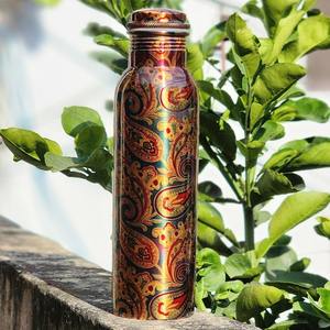 Hammered Copper Water <b>Bottle</b> | Traditional Indian Design with Screw Cap - Product Image 2