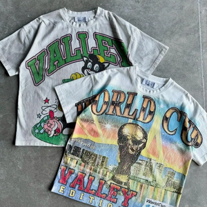 Camiseta Corta Holgada de Algodón 100% Estilo Urbano Vintage con Estampado Gráfico Personalizado y Lavado Ácido para Hombre, Novedad 2026 - Product Image 4