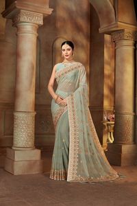 ผ้าชีฟองซาเร่สำหรับผู้หญิง ดีไซน์ล่าสุดจาก Fab Zone พร้อมงานปักด้วยด้ายหลากสี เหมาะสำหรับงานปาร์ตี้และเทศกาล เสื้อผ้าสไตล์อินเดียและปากีสถาน - Product Image 2