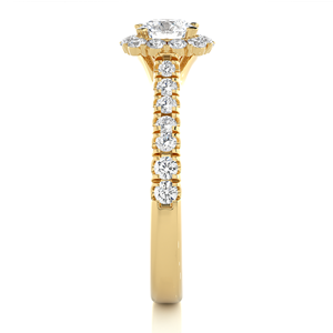 แหวนหมั้นรัศมีวงดอกไม้สีเหลืองทอง14kt พร้อมด้วยเพชรตรงกลางที่สวยงามแลปหินปลูกในงานแต่งงาน - Product Image 5