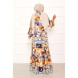 Navy Blue Floral Patterned Viscose <b>Dress</b> Plus Size <b>Loose</b> Silhouette with Dropped Waistline Chic Chiffon Floral Print Fashion - Product Image 5