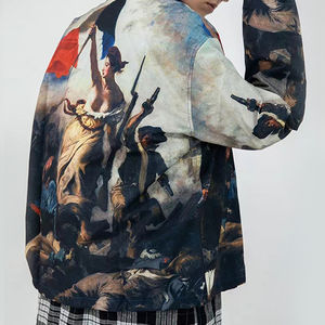 Chaqueta Vaquera Personalizada de Moda para Hombre, Estilo Hip Hop Vintage, Corte Holgado, Cuello Alto, Lavada, 100% Algodón, Resistente al Viento, Transpirable, para Primavera - Product Image 4