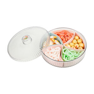 HOKORI Plateau à collation rond avec 5 compartiments Boîte à bonbons en plastique transparent pour les vacances du Têt et la maison - Product Image 1