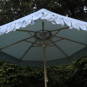 Parasol de poste de aluminio blanco de lujo directo de fábrica, paraguas de jardín duradero de gran tamaño con adorno de festoneado para mesa, playa, Hotel - Product Image 1