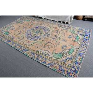 Classique Vintage turc laine Latex tapis Beige bleu Patchwork Design 5.7X9.9 pieds plat tissage Technique pour salon décor - Product Image 4