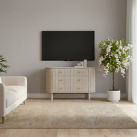 Armoire de salon/salle à manger moderne en bois de caoutchouc et MDF avec placage chêne, 5+ tiroirs, design à panneaux surélevés, durable, écologique, garantie 1 an