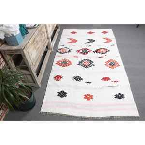 Alfombra Vintage, Alfombra Turca Decorativa de 3.5x6.5 pies, Alfombra de Lana Blanca con Estampado Animal - Product Image 3