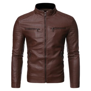 Chaqueta de cuero con múltiples bolsillos y cuello de pie para hombre de primavera y otoño, ropa de trabajo de cuero PU, ropa para montar en motocicleta al aire libre - Product Image 6