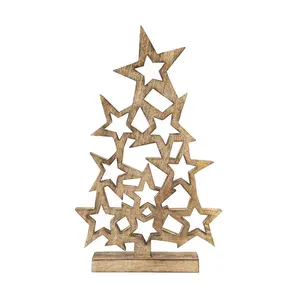 Décorations d'arbre de Noël en bois d'or pour la saison festive de Noël - Product Image 1