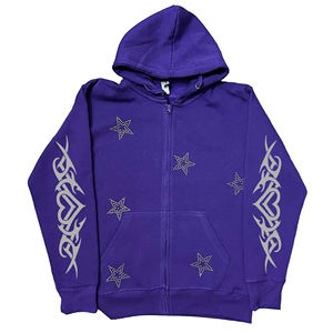 Sweat à capuche pour femme en coton de haute qualité, personnalisé, coloré, avec diamants, lourd, entièrement recouvert de strass, fermeture éclair, broderie 3D sur le devant - Product Image 1