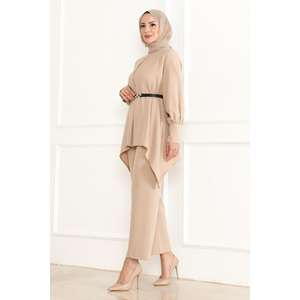 Conjunto Informal Beige MSW19001-5, Top Largo Midi Detallado, Tallas 3XL y 2XL, Tela con Decoración Estampada - Product Image 3