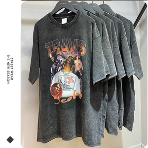 Ropa de calle personalizada para hombre, camiseta Vintage negra de gran tamaño, 2022 algodón, lavado de ácido, 100% - Product Image 5