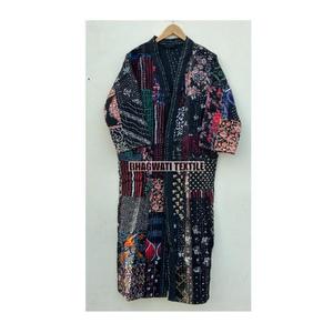 Applique Peignoir En Gros Kimono Style Kantha Vêtements De Nuit Indien Coton À La Main Conception Maxi Robe Patchwork Robe - Product Image 1