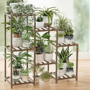 Modern Three-Tier Eucalyptus Wood Plant Stand With Boho <b>Ladder</b> Design Multi-Level <b>Display</b> <b>Shelf</b> For Indoor Outdoor Garden - Product Image 2