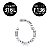 Piercing de nez articulé HGC 316L couleur or avec zircon cubique, anti-allergie, bijou tendance