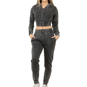 Sudadera Corta con Capucha Estilo Acid-Washed de Fabricante de Moda, Sudadera Holgada con Capucha y Cremallera, Conjunto Deportivo Informal - Product Image 1