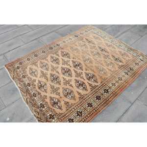 Turkish Rug, Area 4.6x5.9 ft Vintage Rug, <b>Brown</b> Floral <b>Wool</b> Rug - Product Image 3