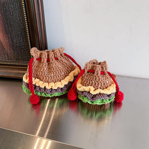 Sac bandoulière portable en fil tricoté au crochet, style hamburger, à fermeture ouverte, tendance, pour parents et enfants - Product Image 4