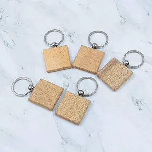 Customized Wood Keyring square shaped handmade top demanding rectangle blank wood keychain Best sale